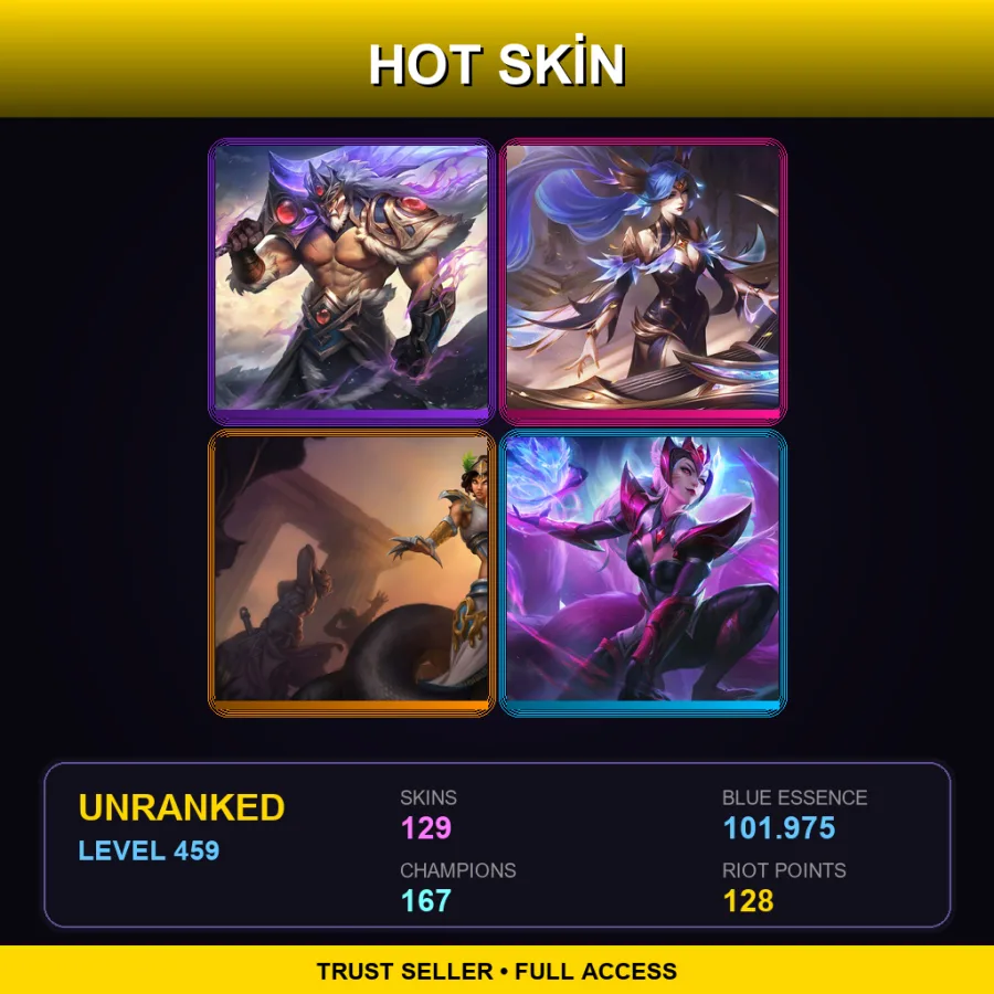 NA | Lv459 | Unranked | 129 Skin | 167 Champ — LoL account