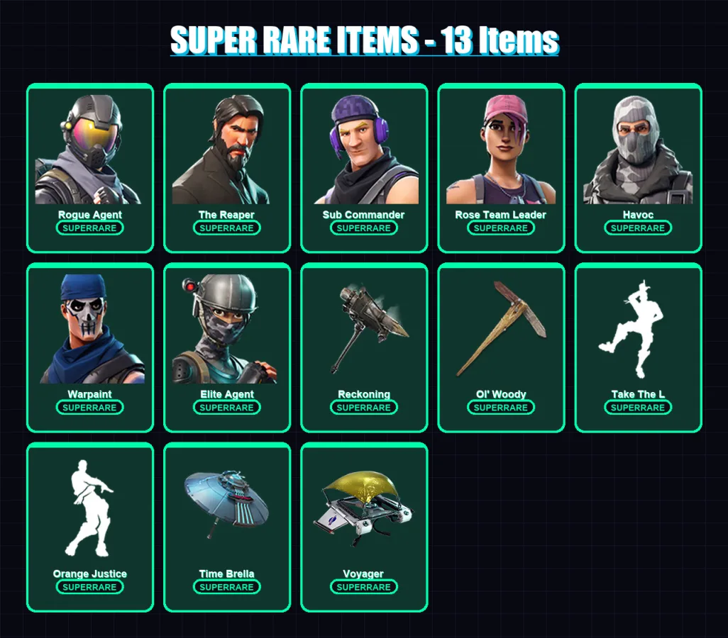 [PC/PSN] | Rogue Agent | The Reaper | Sub Commander | Rose Team Leader | Havoc | 107 skin | 94 pickaxe | 110 emote | 88 glider | Lv1280