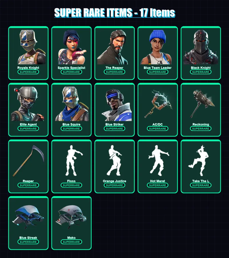 [PC/XBOX] | Royale Knight | Sparkle Specialist | The Reaper | Blue Team Leader | Black Knight | 58 skin | 60 pickaxe | 70 emote | 74 glider | Lv1116