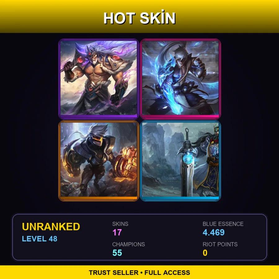 LAS | Lv48 | Unranked | 17 Skin | 55 Champ — LoL account