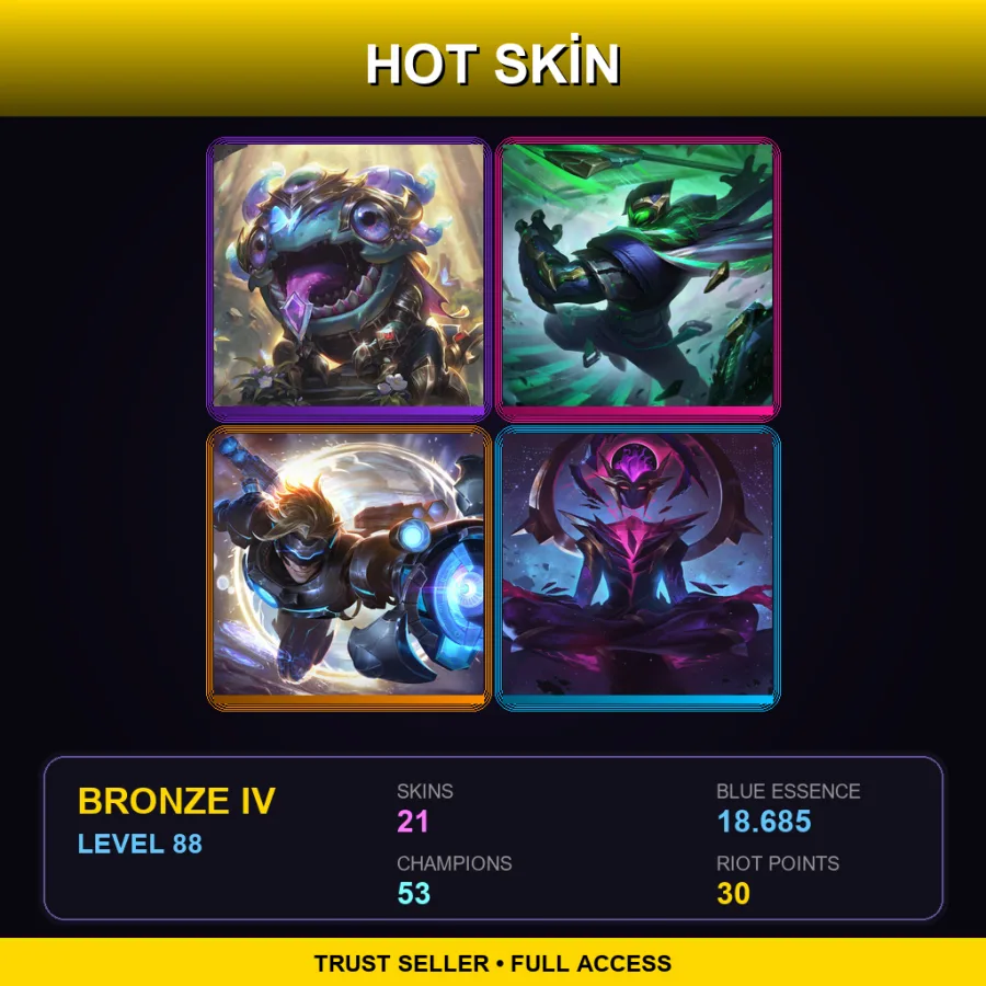 LAS | Lv88 | Bronze IV | 21 Skin | 53 Champ — LoL account