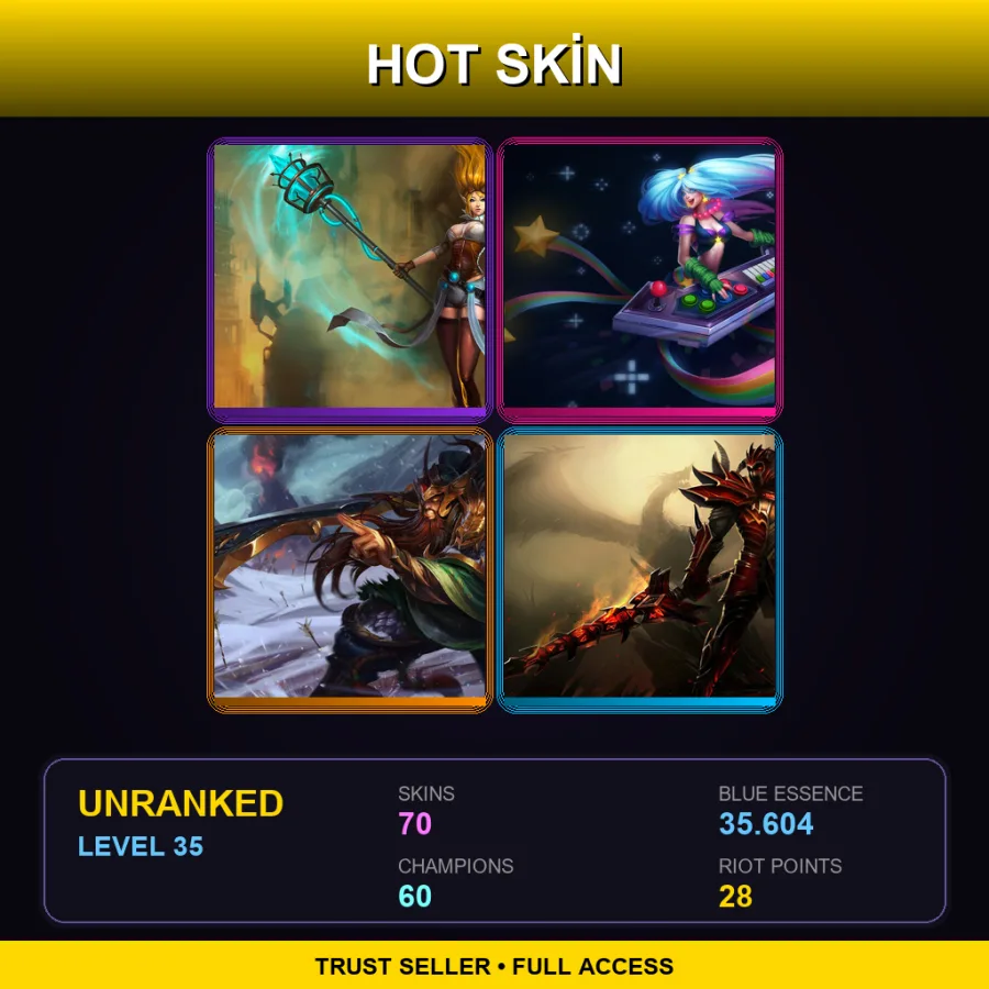 NA | Lv35 | Unranked | 70 Skin | 60 Champ — LoL account