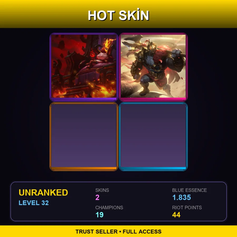 BR | Lv32 | Unranked | 2 Skin | 19 Champ — LoL account