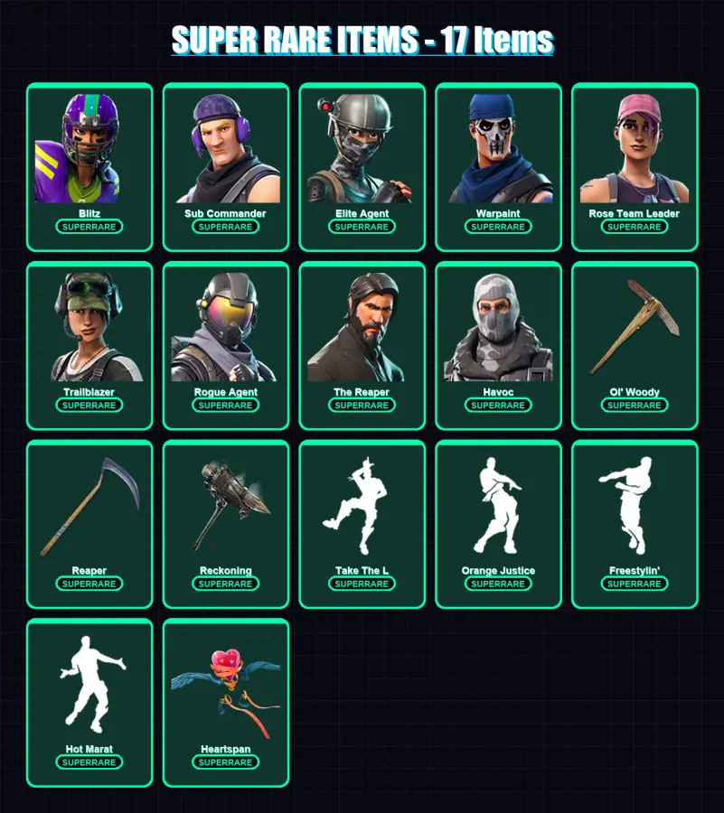 [PC/PSN] | Blitz | Sub Commander | Elite Agent | Warpaint | Rose Team Leader | 59 skin | 43 pickaxe | 45 emote | 39 glider | Lv556