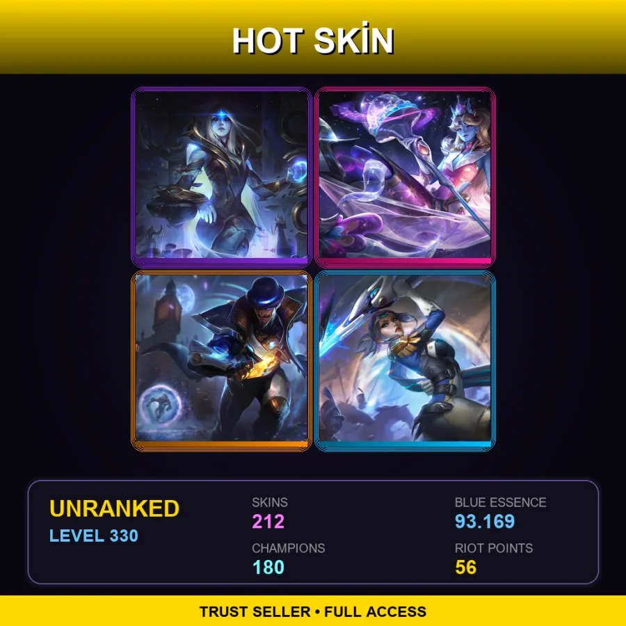 EUW | Lv330 | Unranked | 212 Skin | 180 Champ