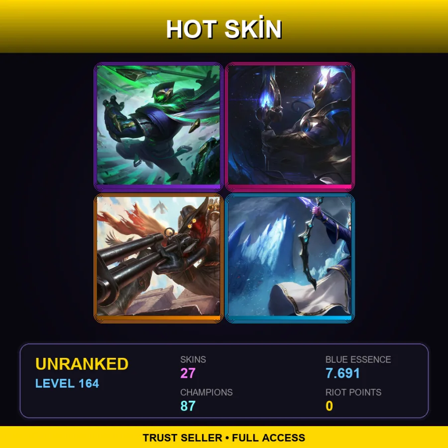 TR | Lv164 | Unranked | 27 Skin | 87 Champ — Kingpin Twitch