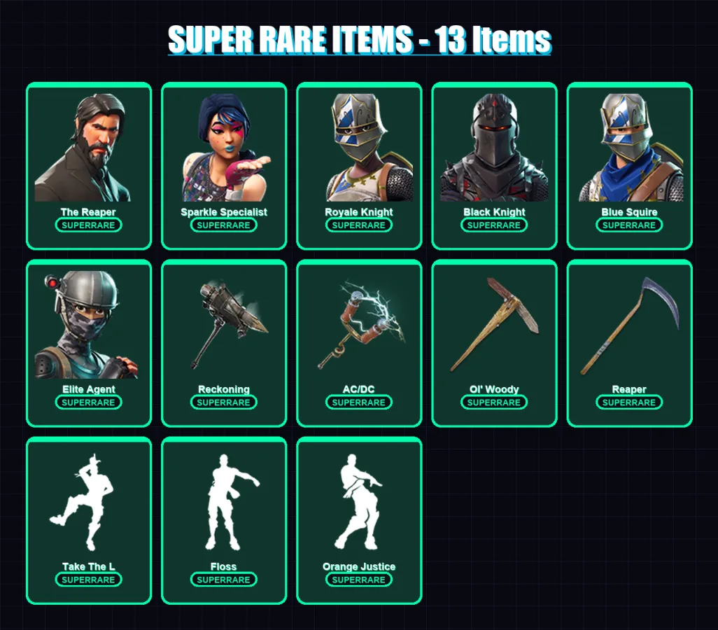 [PC/PSN] | The Reaper | Sparkle Specialist | Royale Knight | Black Knight | Blue Squire | 54 skin | 43 pickaxe | 55 emote | 54 glider | Lv711