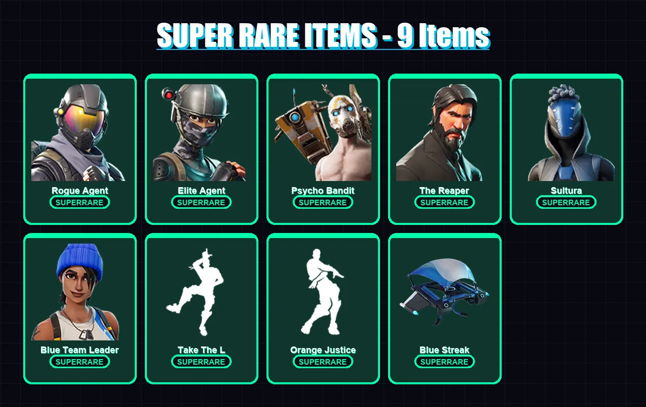[PC] | Rogue Agent | Elite Agent | Psycho Bandit | The Reaper | Sultura | 34 skin | 31 pickaxe | 27 emote | 29 glider | Lv326