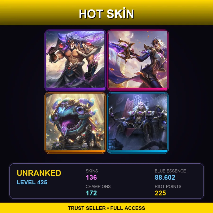 BR | Lv425 | Unranked | 136 Skin | 172 Champ — LoL account