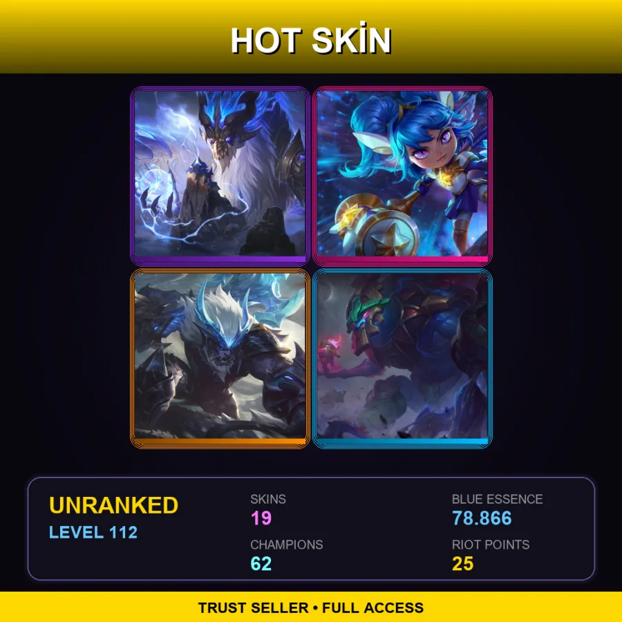 SG | Lv112 | Unranked | 19 Skin | 62 Champ — LoL account