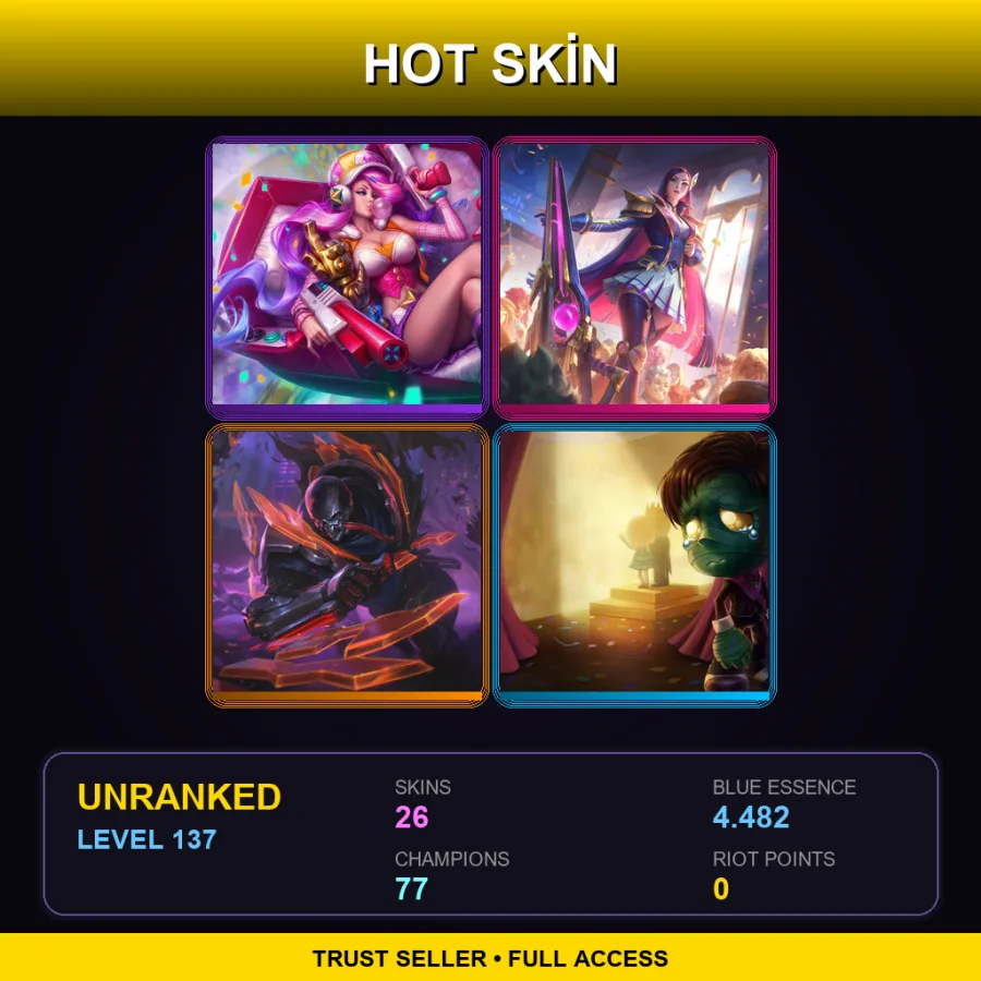 LAN | Lv137 | Unranked | 26 Skin | 77 Champ — LoL account