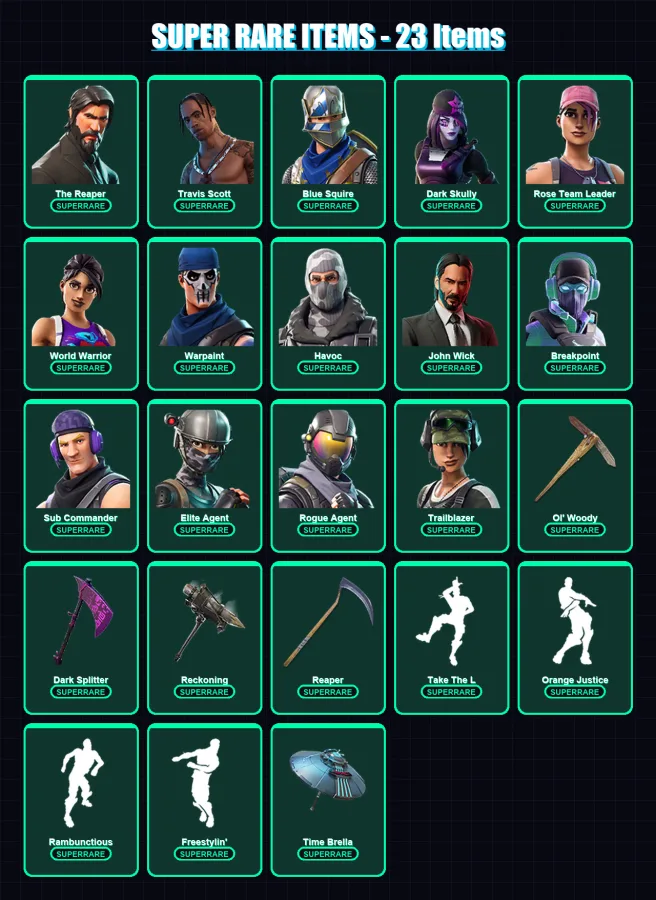 [PC/PSN] | The Reaper | Travis Scott | Blue Squire | Dark Skully | Rose Team Leader | 165 skin | 94 pickaxe | 132 emote | 88 glider | Lv1049