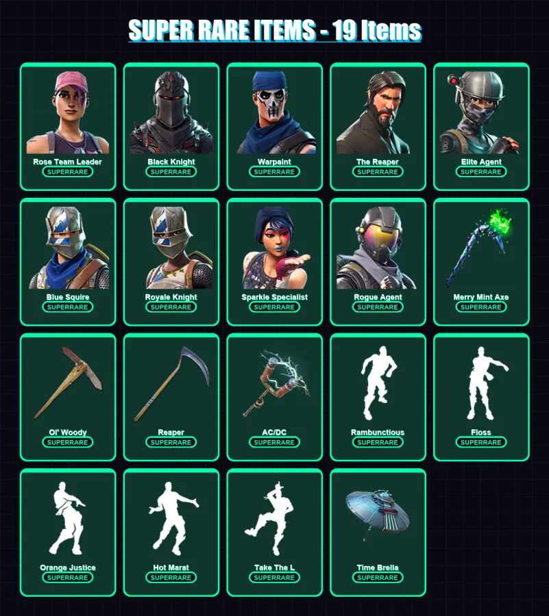 [PC/PSN] | Rose Team Leader | Black Knight | Warpaint | The Reaper | Elite Agent | 132 skin | 136 pickaxe | 122 emote | 112 glider | Lv1387