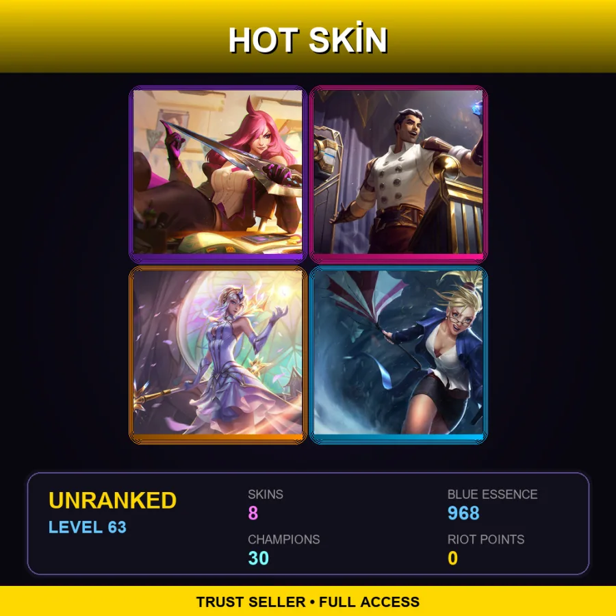 LAN | Lv63 | Unranked | 8 Skin | 30 Champ
