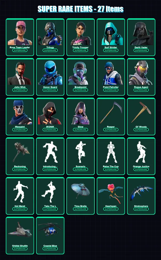 [PC/XBOX/PSN] | Rose Team Leader | Trilogy | Trinity Trooper | Surf Strider | Darth Vader | 648 skin | 566 pickaxe | 546 emote | 360 glider | Lv5277