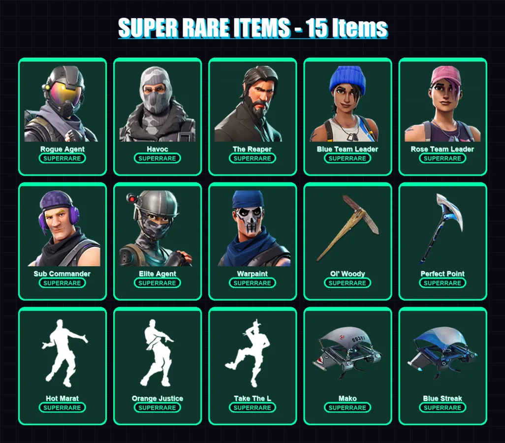 [PS4/PS5/XBOX/PC] | Rogue Agent | Havoc | The Reaper | Blue Team Leader | Rose Team Leader | 23 skin | 19 pickaxe | 32 emote | 27 glider | Lv419