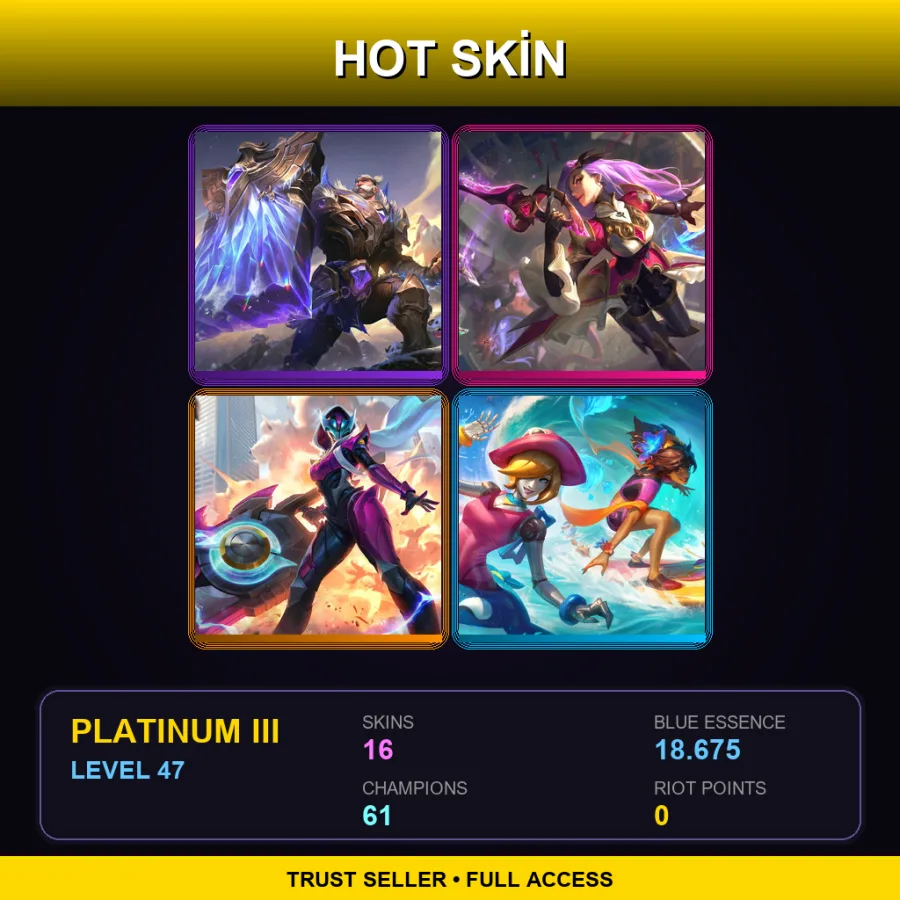 LAN | Lv47 | Platinum III | 16 Skin | 61 Champ — LoL account