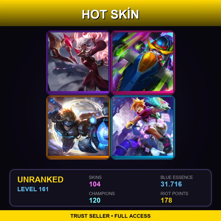 NA | Lv161 | Unranked | 104 Skin | 120 Champ