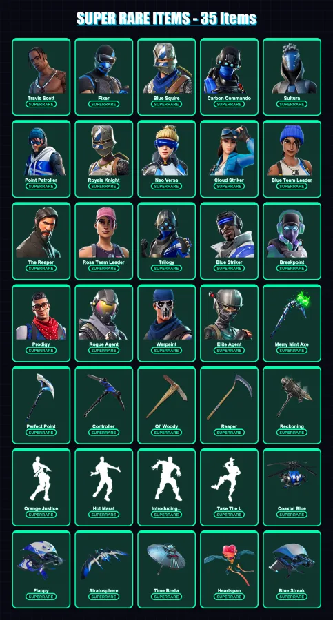 [PC/XBOX] | Travis Scott | Fixer | Blue Squire | Carbon Commando | Sultura | 168 skin | 147 pickaxe | 169 emote | 131 glider | Lv1566 — Fortnite account