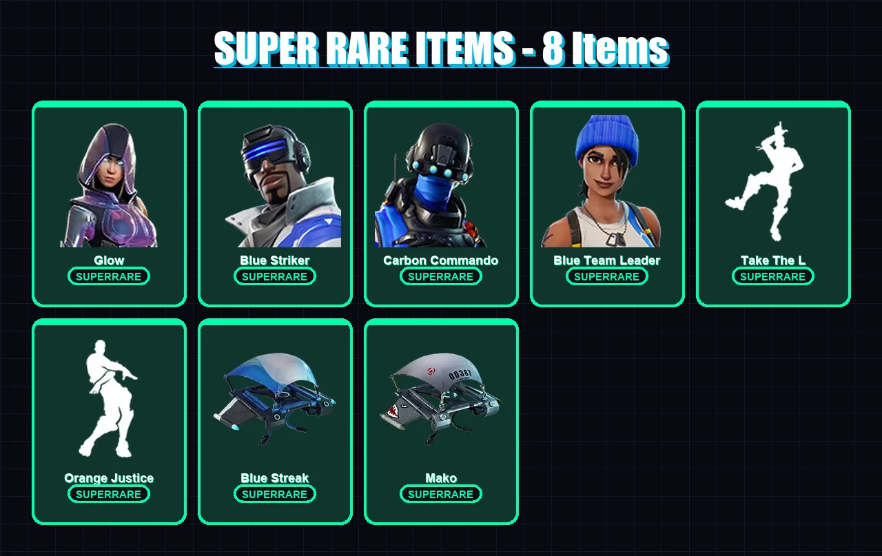 [PS4/PS5/XBOX/PC] | Glow | Blue Striker | Carbon Commando | Blue Team Leader | Valor | 43 skin | 30 pickaxe | 41 emote | 37 glider | Lv492 — Fortnite account