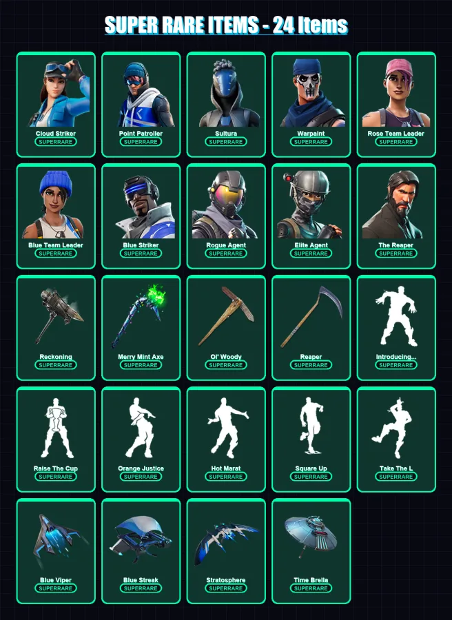 [PC/XBOX] | Cloud Striker | Point Patroller | Sultura | Warpaint | Rose Team Leader | 131 skin | 133 pickaxe | 150 emote | 129 glider | Lv2456