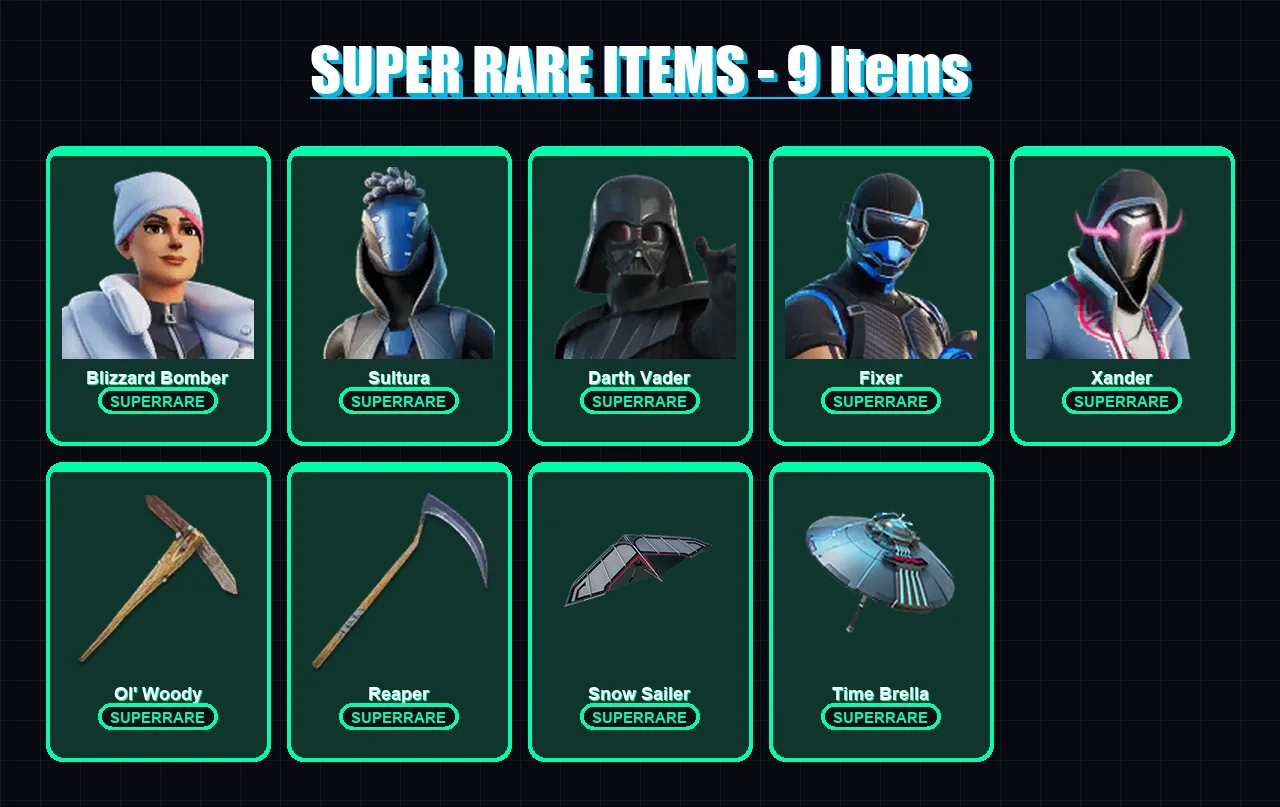 [PC] | Blizzard Bomber | Sultura | Darth Vader | Fixer | Xander | 169 skin | 156 pickaxe | 115 emote | 114 glider | Lv2119