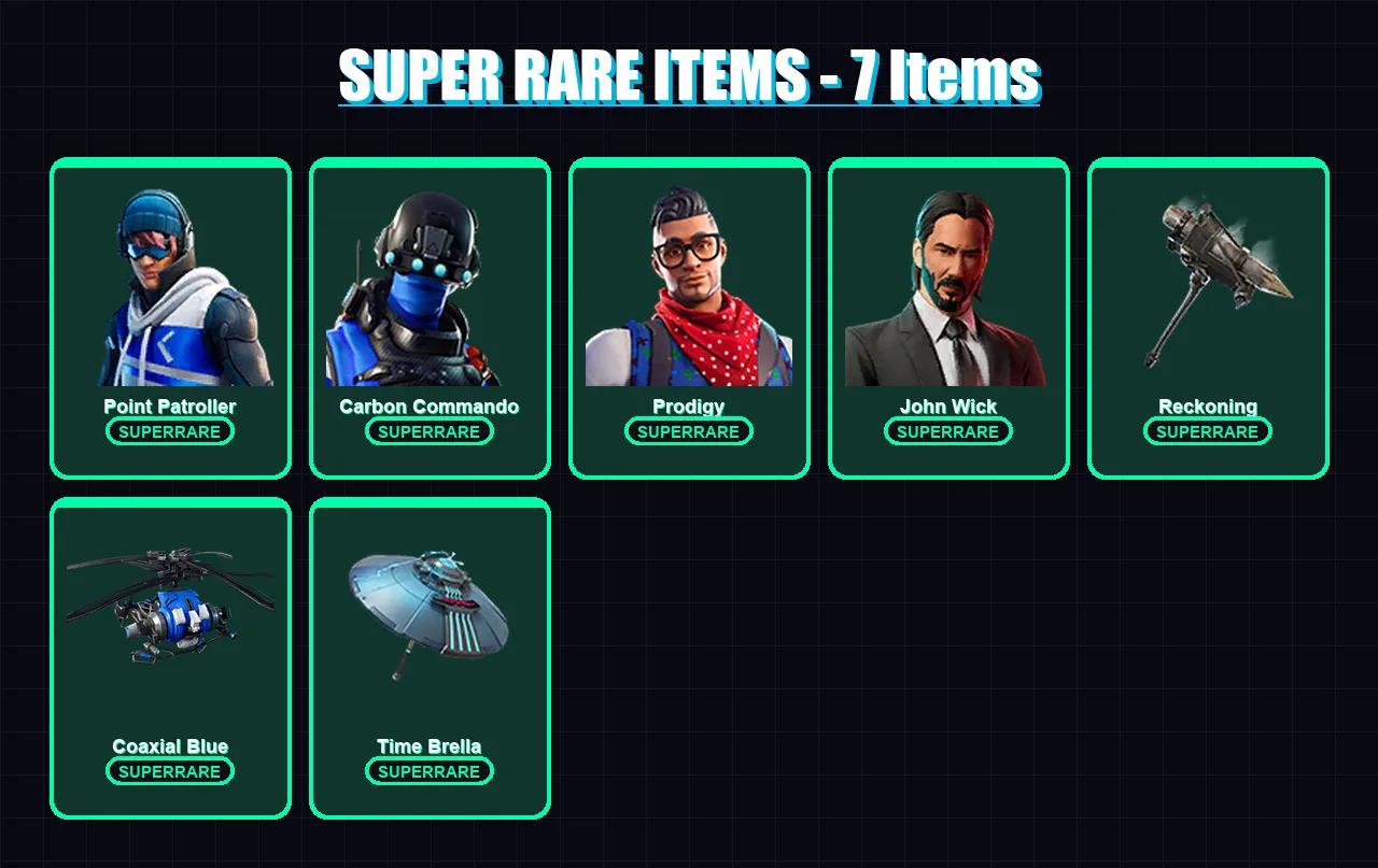 [PS4/PS5/PC] | Point Patroller | Carbon Commando | Prodigy | John Wick | Molten Battle Hound | 86 skin | 112 pickaxe | 102 emote | 106 glider | Lv13
