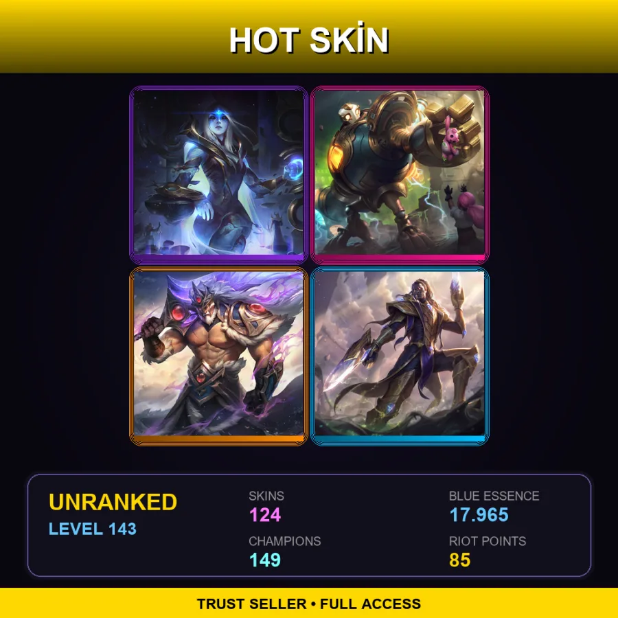 EUNE | Lv143 | Unranked | 124 Skin | 149 Champ — LoL account