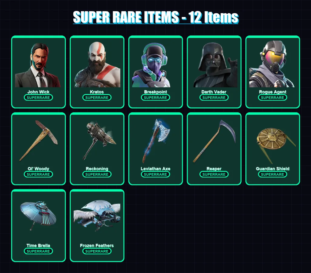 [PC/XBOX/PSN] | John Wick | Kratos | Breakpoint | Darth Vader | Rogue Agent | 403 skin | 384 pickaxe | 247 emote | 258 glider | Lv2760