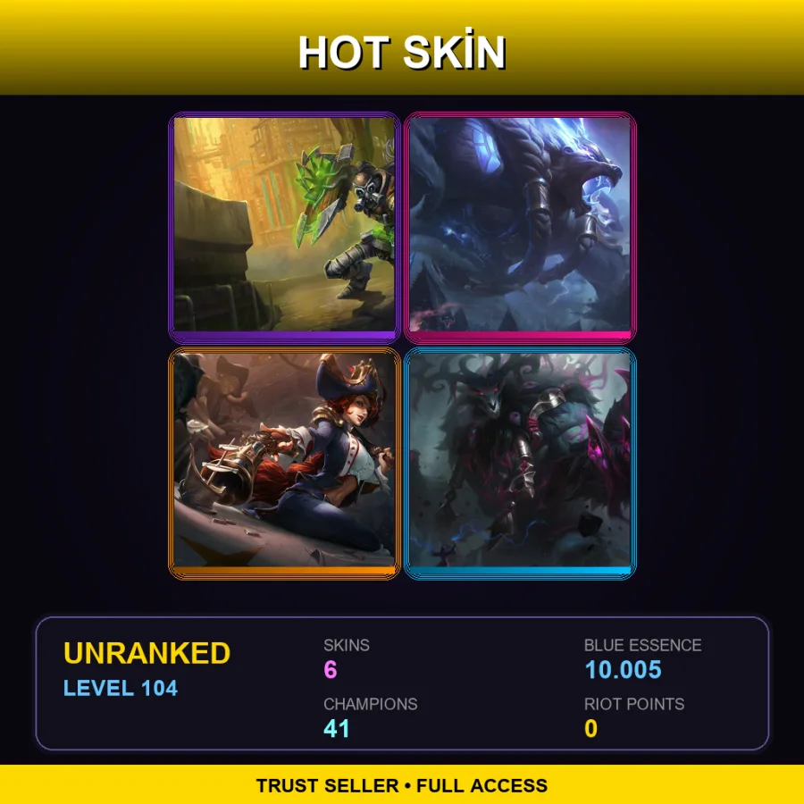 LAS | Lv104 | Unranked | 6 Skin | 41 Champ — LoL account