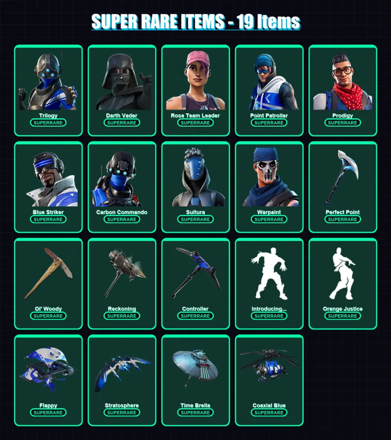 [PS4/PS5/XBOX/PC] | Trilogy | Darth Vader | Rose Team Leader | Point Patroller | Prodigy | 138 skin | 160 pickaxe | 130 emote | 141 glider | Lv1852 — Fortnite account