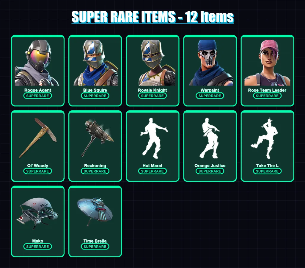 [PC/PSN] | Rogue Agent | Blue Squire | Royale Knight | Warpaint | Rose Team Leader | 26 skin | 26 pickaxe | 33 emote | 38 glider | Lv483