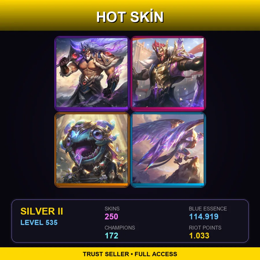 EUW | Lv535 | Silver II | 250 Skin | 172 Champ