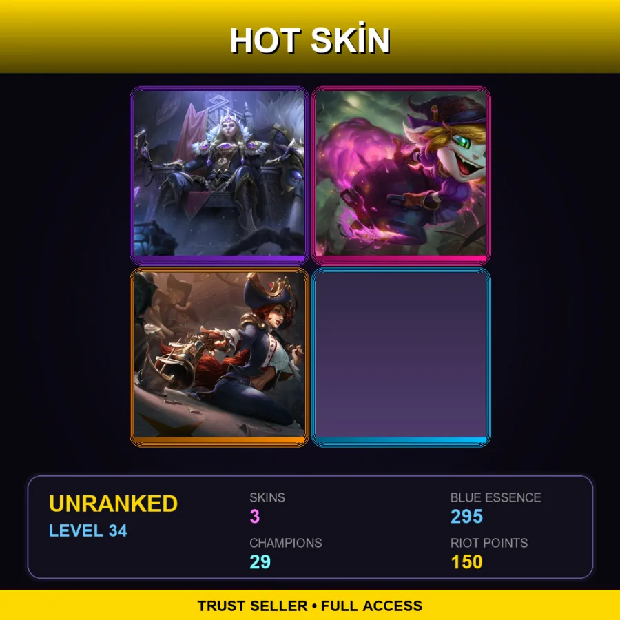 OCE | Lv34 | Unranked | 3 Skin | 29 Champ — LoL account