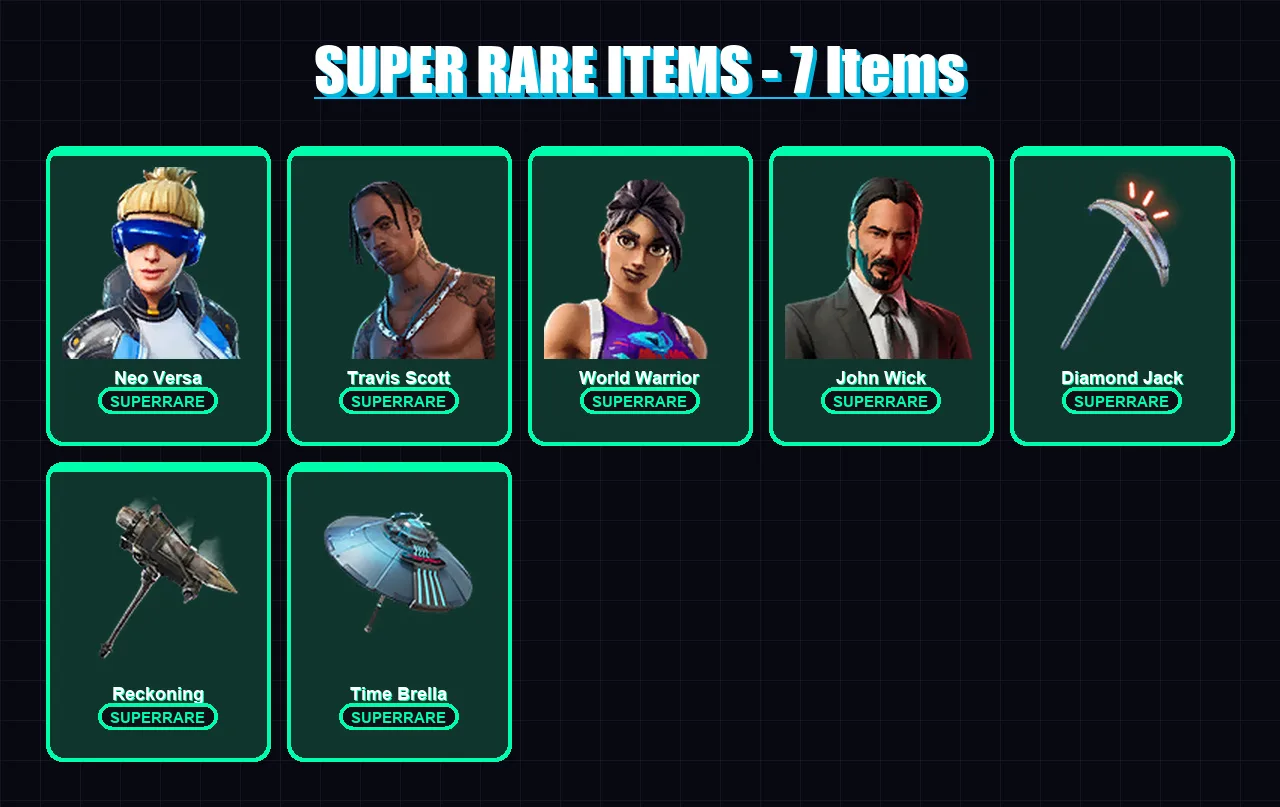[PC/XBOX] | Neo Versa | Travis Scott | World Warrior | John Wick | Supersonic | 131 skin | 170 pickaxe | 137 emote | 138 glider | Lv2347