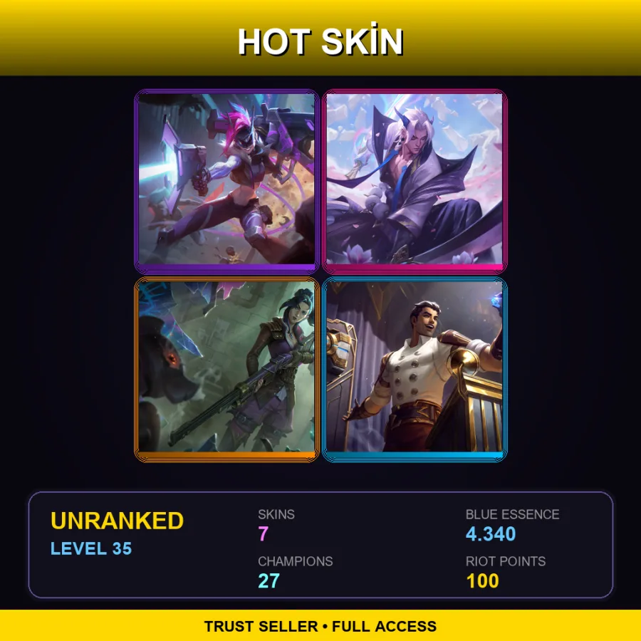 EUW | Lv35 | Unranked | 7 Skin | 27 Champ — LoL account