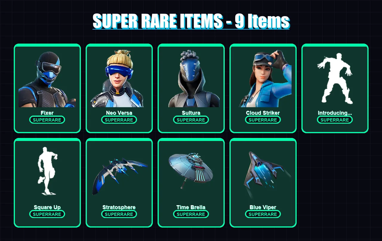 [PS4/PS5/XBOX/PC] | Fixer | Neo Versa | Sultura | Cloud Striker | Kymera | 97 skin | 135 pickaxe | 87 emote | 93 glider | Lv1299