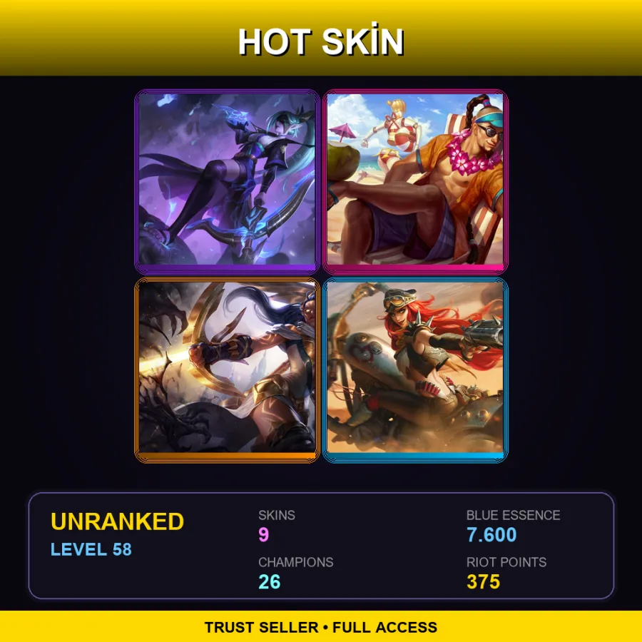 EUW | Lv58 | Unranked | 9 Skin | 26 Champ