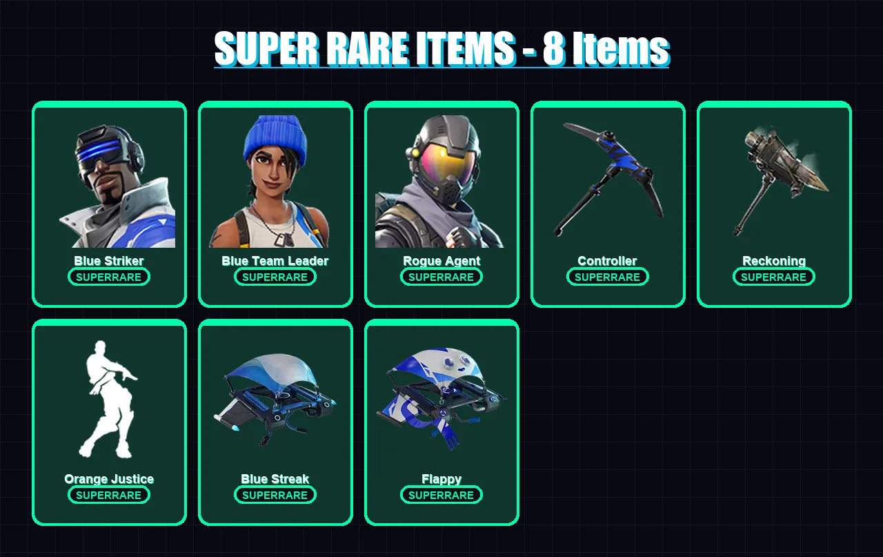 [PS4/PS5/XBOX/PC] | Blue Striker | Blue Team Leader | Rogue Agent | Valor | Omega | 35 skin | 27 pickaxe | 37 emote | 36 glider | Lv407