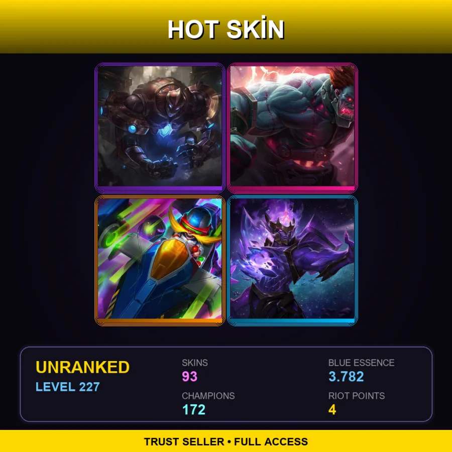 TR | Lv227 | Unranked | 93 Skin | 172 Champ — LoL account