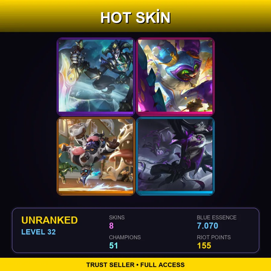 EUW | Lv32 | Unranked | 8 Skin | 51 Champ