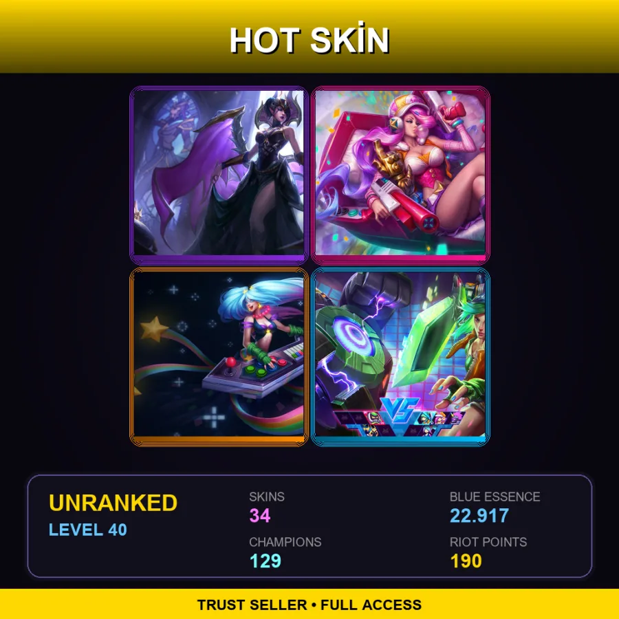 NA | Lv40 | Unranked | 34 Skin | 129 Champ — Unranked / Smurf League of Legends
