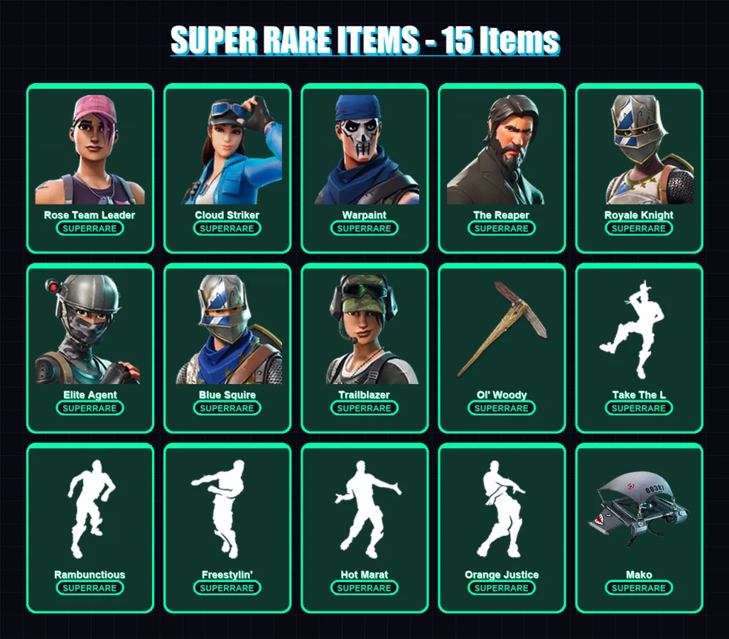 [PC] | Rose Team Leader | Cloud Striker | Warpaint | The Reaper | Royale Knight | 96 skin | 81 pickaxe | 110 emote | 78 glider | Lv885