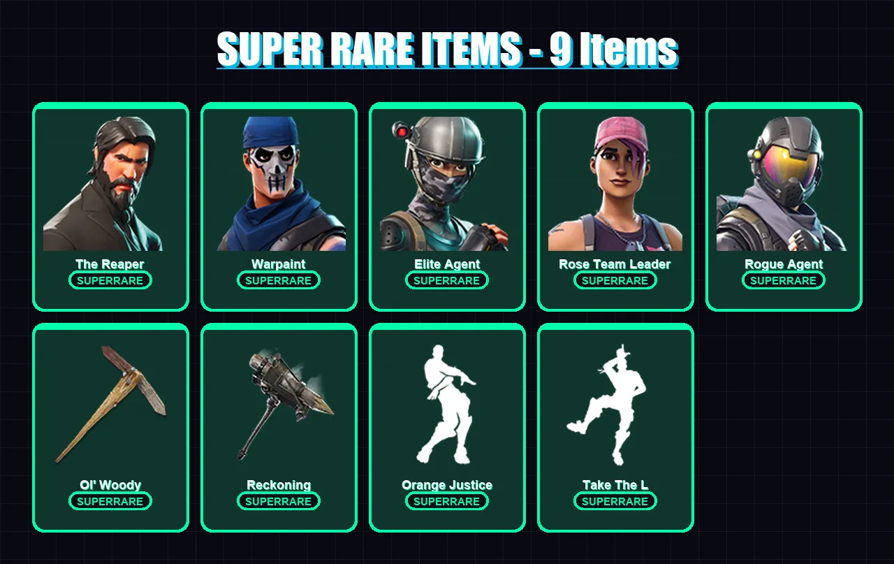 [PC/XBOX] | The Reaper | Warpaint | Elite Agent | Rose Team Leader | Rogue Agent | 40 skin | 37 pickaxe | 33 emote | 27 glider | Lv315