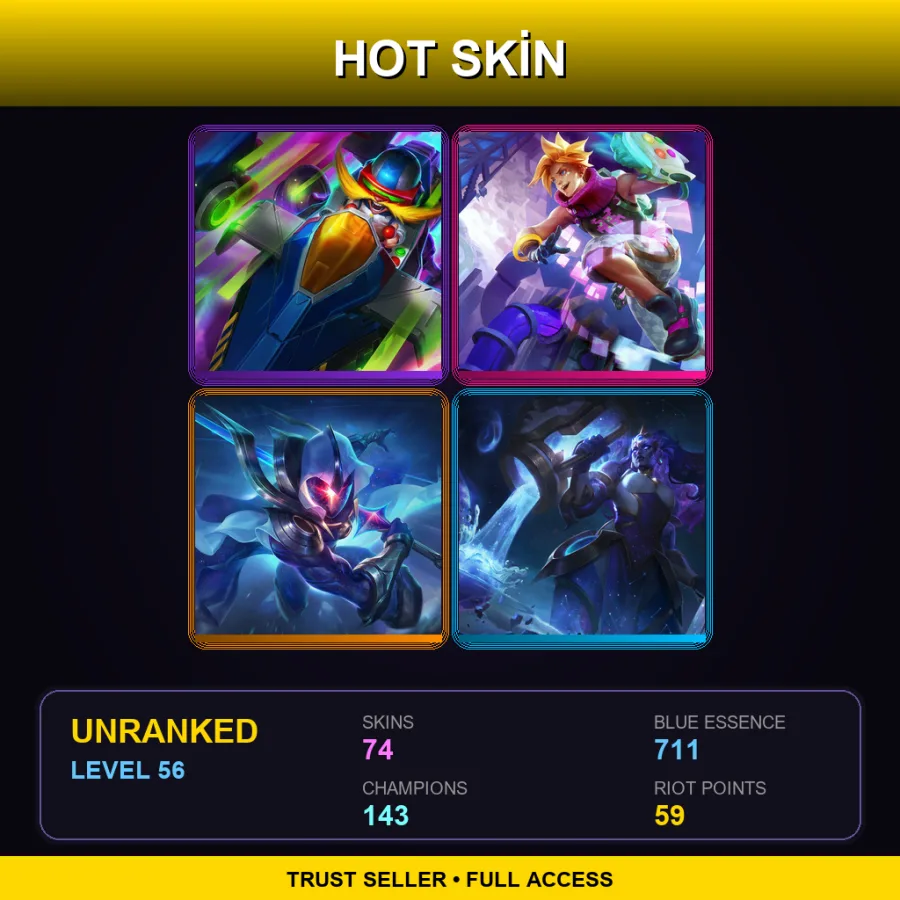 NA | Lv56 | Unranked | 74 Skin | 143 Champ — LoL account