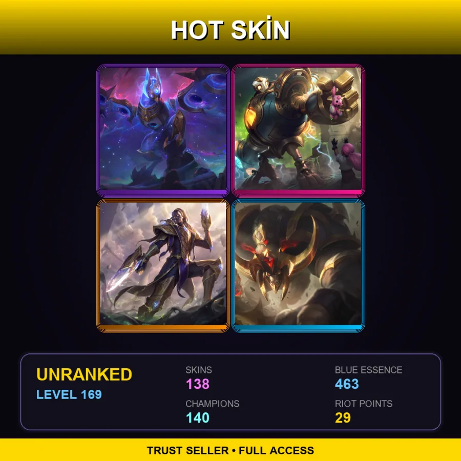 TR | Lv169 | Unranked | 138 Skin | 140 Champ — LoL account