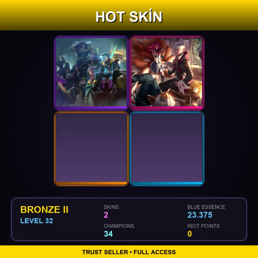 EUW | Lv32 | Bronze II | 2 Skin | 34 Champ