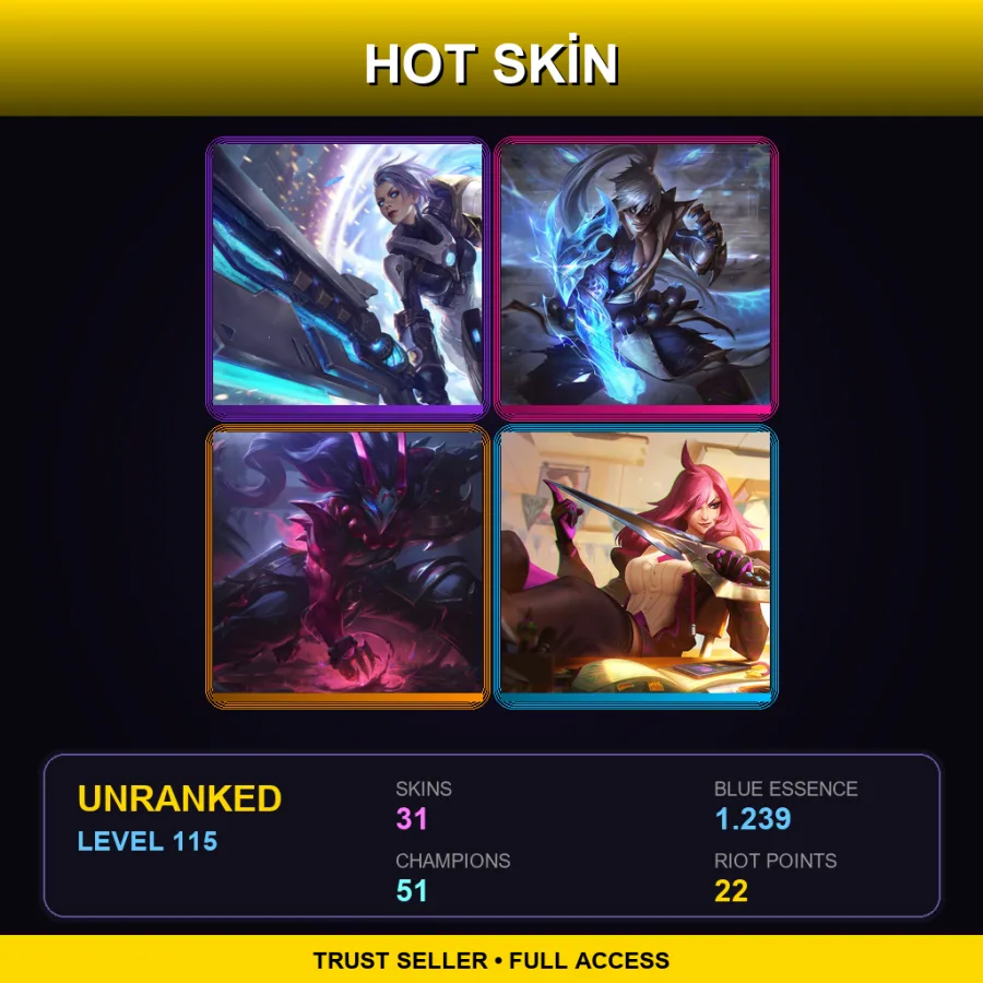 LAS | Lv115 | Unranked | 31 Skin | 51 Champ — LoL account