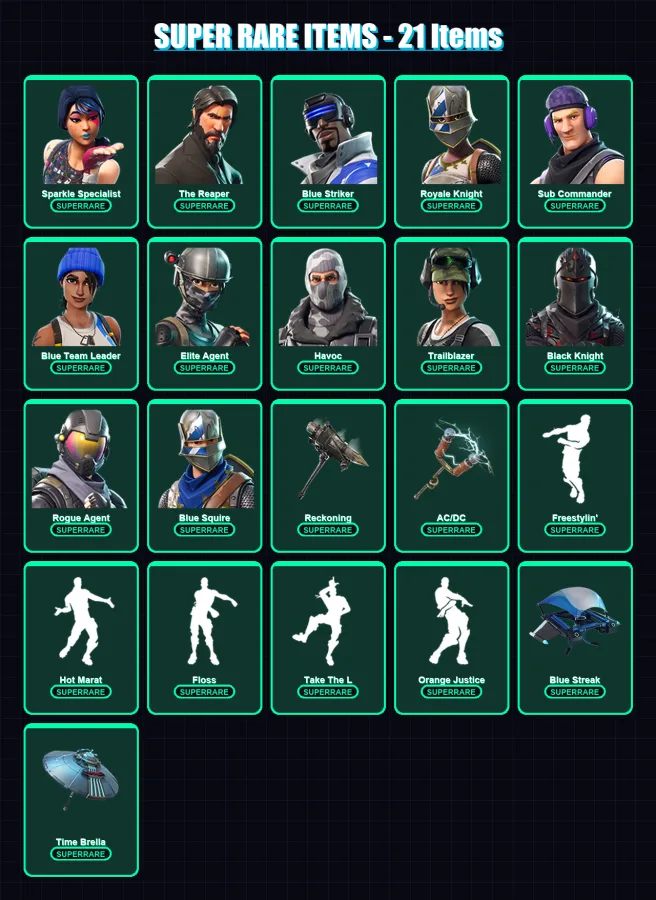 [PC/XBOX] | Sparkle Specialist | The Reaper | Blue Striker | Royale Knight | Sub Commander | 59 skin | 40 pickaxe | 63 emote | 46 glider | Lv730