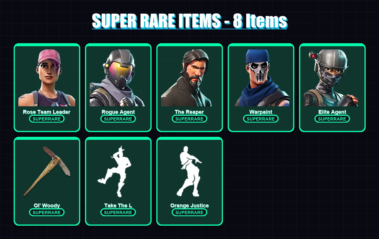 [PC/XBOX/PSN] | Rose Team Leader | Rogue Agent | The Reaper | Warpaint | Elite Agent | 20 skin | 19 pickaxe | 18 emote | 14 glider | Lv214